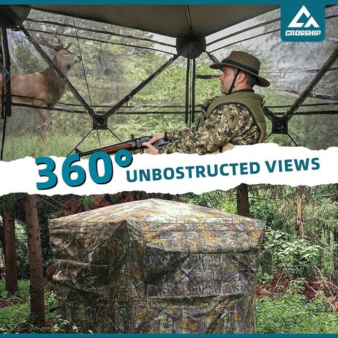 270/360° See Through Hunting Blind with Hunting Accessories Pack (Portable Bag,Camo Wrap Tapes,Face Mask&Gun Bow Hanger) - 1-3 Person Waterproof Hunting Blind Ground - Mute Pop Up Design in Saudi Arabia