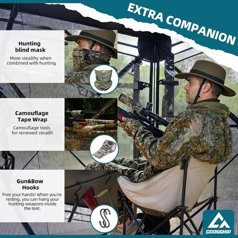 270/360° See Through Hunting Blind with Hunting Accessories Pack (Portable Bag,Camo Wrap Tapes,Face Mask&Gun Bow Hanger) - 1-3 Person Waterproof Hunting Blind Ground - Mute Pop Up Design in Saudi Arabia
