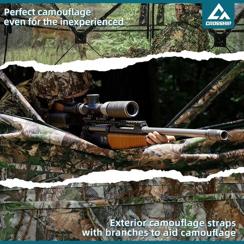 270/360° See Through Hunting Blind with Hunting Accessories Pack (Portable Bag,Camo Wrap Tapes,Face Mask&Gun Bow Hanger) - 1-3 Person Waterproof Hunting Blind Ground - Mute Pop Up Design in Saudi Arabia