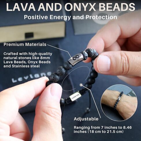 Infinity Beaded Bracelet - Birthday, Christmas, Anniversary Gifts for Men - Genuine 8mm Lava Stone and Onyx - Unique Gifts for Husband, Boyfriend, Son, Dad, Grandson, Man (To My Husband) in Saudi Arabia