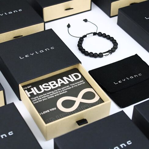 Infinity Beaded Bracelet - Birthday, Christmas, Anniversary Gifts for Men - Genuine 8mm Lava Stone and Onyx - Unique Gifts for Husband, Boyfriend, Son, Dad, Grandson, Man (To My Husband) in Saudi Arabia