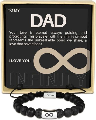 Infinity Beaded Bracelet - Birthday, Christmas, Anniversary Gifts for Men - Genuine 8mm Lava Stone and Onyx - Unique Gifts for Husband, Boyfriend, Son, Dad, Grandson, Man (To My Husband) in Saudi Arabia