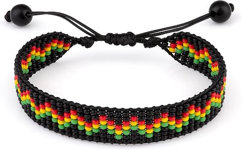 Handmade Rasta Color Beaded Bracelet, Adjustable,Boho-Style Bracelet For Men and Women (Rasta Colors Pattern 8) in Kuwait
