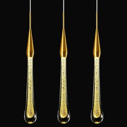 Modern Ceiling Kitchen Light Fixtures LED Dimmable Gold Pendant Light with Mini Teardrop Crystal Pendant Lights for Kitchen Island Bedroom Entryway Hallway (3-Pack) in Saudi Arabia