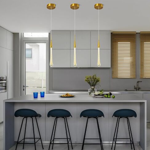 Modern Ceiling Kitchen Light Fixtures LED Dimmable Gold Pendant Light with Mini Teardrop Crystal Pendant Lights for Kitchen Island Bedroom Entryway Hallway (3-Pack) in Saudi Arabia