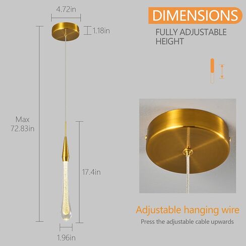 Modern Ceiling Kitchen Light Fixtures LED Dimmable Gold Pendant Light with Mini Teardrop Crystal Pendant Lights for Kitchen Island Bedroom Entryway Hallway (3-Pack) in Saudi Arabia