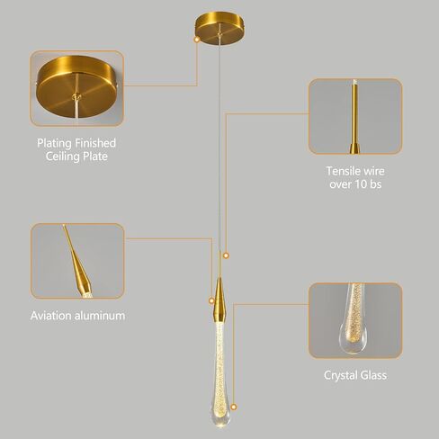 Modern Ceiling Kitchen Light Fixtures LED Dimmable Gold Pendant Light with Mini Teardrop Crystal Pendant Lights for Kitchen Island Bedroom Entryway Hallway (3-Pack) in Saudi Arabia