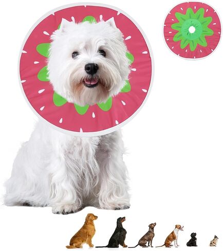 MABOZOO Waterproof Dog Cone, Adjustable Dog Cat Pet Cone Collar Recovery Collar for Dogs and Cats After Surgery, Lightweight Protective Collar E-Collar to Stop Licking (Strawberry, M) in Saudi Arabia