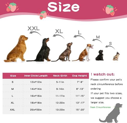 MABOZOO Waterproof Dog Cone, Adjustable Dog Cat Pet Cone Collar Recovery Collar for Dogs and Cats After Surgery, Lightweight Protective Collar E-Collar to Stop Licking (Strawberry, M) in Saudi Arabia