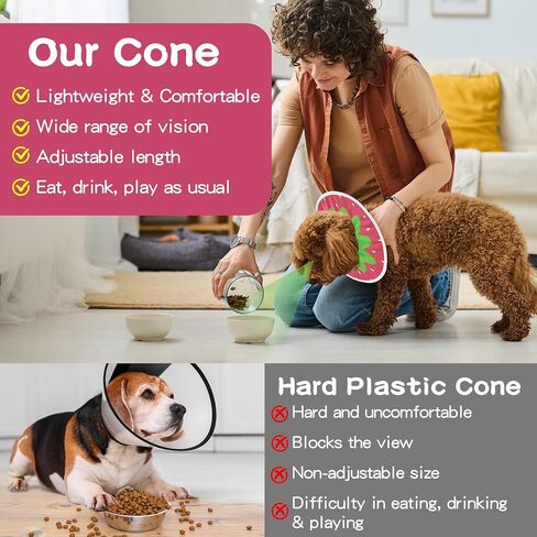MABOZOO Waterproof Dog Cone, Adjustable Dog Cat Pet Cone Collar Recovery Collar for Dogs and Cats After Surgery, Lightweight Protective Collar E-Collar to Stop Licking (Strawberry, M) in Saudi Arabia