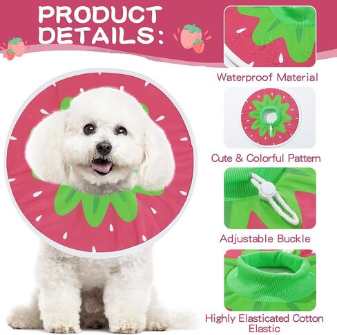 MABOZOO Waterproof Dog Cone, Adjustable Dog Cat Pet Cone Collar Recovery Collar for Dogs and Cats After Surgery, Lightweight Protective Collar E-Collar to Stop Licking (Strawberry, M) in Saudi Arabia