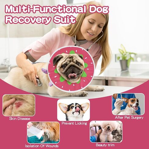 MABOZOO Waterproof Dog Cone, Adjustable Dog Cat Pet Cone Collar Recovery Collar for Dogs and Cats After Surgery, Lightweight Protective Collar E-Collar to Stop Licking (Strawberry, M) in Saudi Arabia