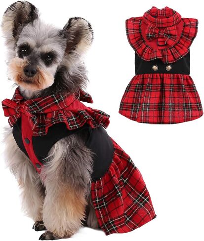 Kuoser Dog Classic Red Plaid Dress for Small Medium Dogs, Puppy Bowknot Tutu Dress with D-Ring Buckle, Cute Pet Vest Dog Princess Skirt for Wedding Holiday Party Photography M in Kuwait