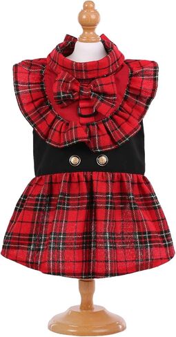 Kuoser Dog Classic Red Plaid Dress for Small Medium Dogs, Puppy Bowknot Tutu Dress with D-Ring Buckle, Cute Pet Vest Dog Princess Skirt for Wedding Holiday Party Photography M in Kuwait
