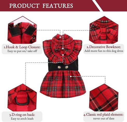 Kuoser Dog Classic Red Plaid Dress for Small Medium Dogs, Puppy Bowknot Tutu Dress with D-Ring Buckle, Cute Pet Vest Dog Princess Skirt for Wedding Holiday Party Photography M in Kuwait