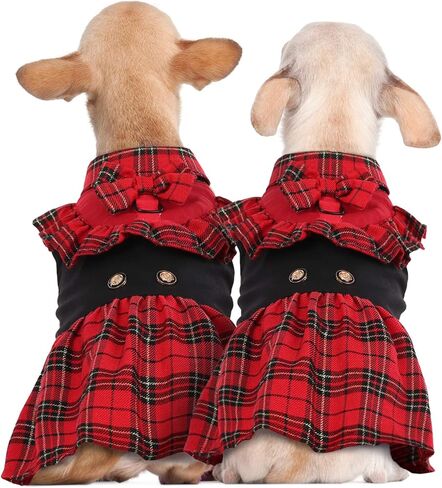 Kuoser Dog Classic Red Plaid Dress for Small Medium Dogs, Puppy Bowknot Tutu Dress with D-Ring Buckle, Cute Pet Vest Dog Princess Skirt for Wedding Holiday Party Photography M in Kuwait