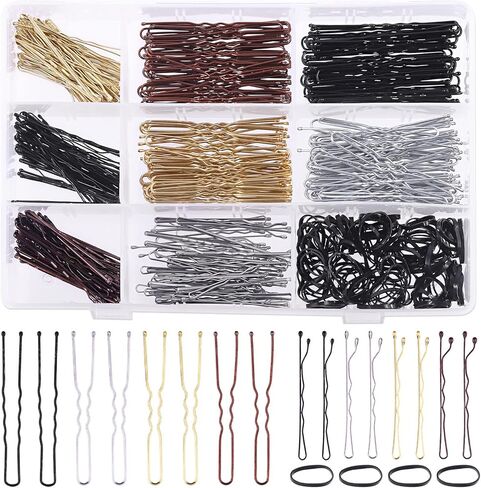 420Pcs 2 Styles Hair Pins Kit with Storage Box, Includes Black Bronze Gold Silver Bobby Pins Buns U Shaped Hair Pins and Rubber Hair Bands for Women Girls Kids for All Hair Types in Kuwait