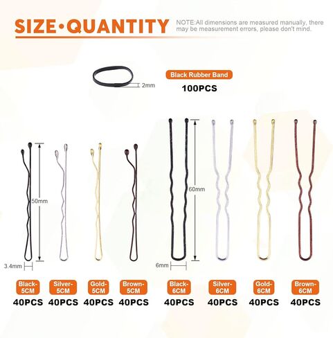 420Pcs 2 Styles Hair Pins Kit with Storage Box, Includes Black Bronze Gold Silver Bobby Pins Buns U Shaped Hair Pins and Rubber Hair Bands for Women Girls Kids for All Hair Types in Kuwait