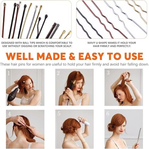 420Pcs 2 Styles Hair Pins Kit with Storage Box, Includes Black Bronze Gold Silver Bobby Pins Buns U Shaped Hair Pins and Rubber Hair Bands for Women Girls Kids for All Hair Types in Kuwait