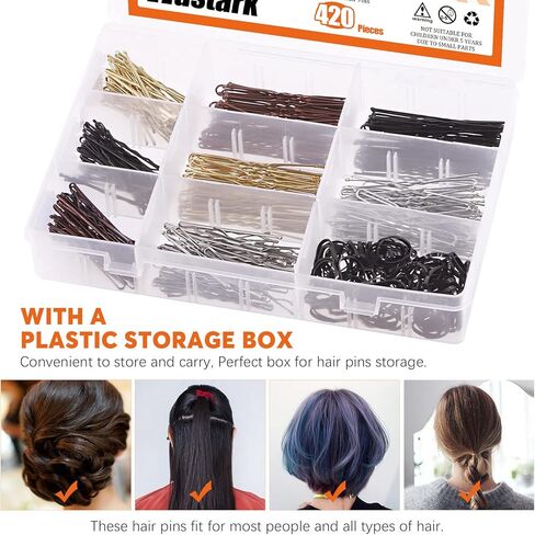 420Pcs 2 Styles Hair Pins Kit with Storage Box, Includes Black Bronze Gold Silver Bobby Pins Buns U Shaped Hair Pins and Rubber Hair Bands for Women Girls Kids for All Hair Types in Kuwait
