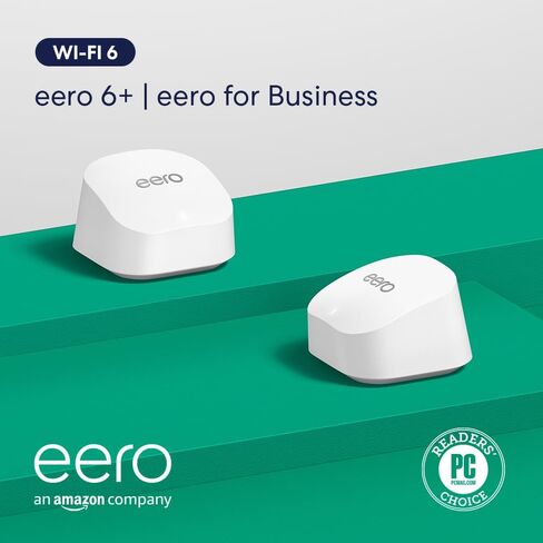 نظام Amazon eero 6+ Mesh wifi مع eero مجاني لمدة شهر واحد للأعمال (يتم تجديده تلقائيًا سنويًا) - تغطية تصل إلى 3000 قدم مربع، توصيل أكثر من 75 جهازًا، عبوتان in Kuwait