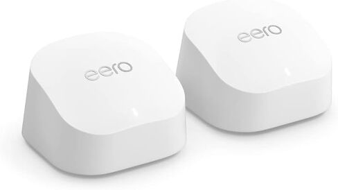نظام Amazon eero 6+ Mesh wifi مع eero مجاني لمدة شهر واحد للأعمال (يتم تجديده تلقائيًا سنويًا) - تغطية تصل إلى 3000 قدم مربع، توصيل أكثر من 75 جهازًا، عبوتان in Kuwait