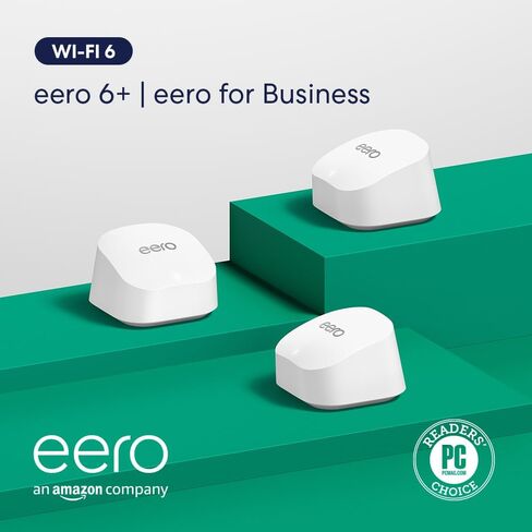 نظام Amazon eero 6+ Mesh wifi مع eero مجاني لمدة شهر واحد للأعمال (يتم تجديده تلقائيًا سنويًا) - تغطية تصل إلى 3000 قدم مربع، توصيل أكثر من 75 جهازًا، عبوتان in Kuwait