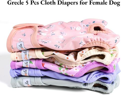 Female Dog Diapers 5Pcs - Premium Reusable Diapers for Doggie in Heat - Highly Absorbent Dog Diapers Female for Pet Incontinence with Adjustable Snaps,Flowers M in Kuwait
