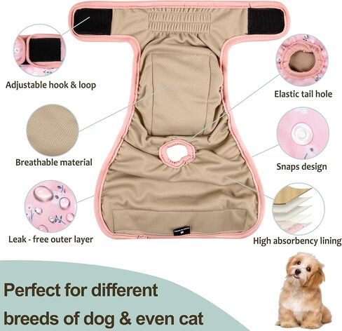 Female Dog Diapers 5Pcs - Premium Reusable Diapers for Doggie in Heat - Highly Absorbent Dog Diapers Female for Pet Incontinence with Adjustable Snaps,Flowers M in Kuwait