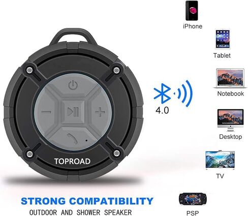 TOPROAD Portable Shower Speaker, IPX7 Waterproof Wireless Outdoor Speaker with HD Sound, 2 Suction Cups, Built-in Mic, Hands-Free Speakerphone for Bathroom, Pool, Beach, Hiking, Bicycle(Red) in Kuwait