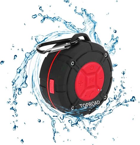 TOPROAD Portable Shower Speaker, IPX7 Waterproof Wireless Outdoor Speaker with HD Sound, 2 Suction Cups, Built-in Mic, Hands-Free Speakerphone for Bathroom, Pool, Beach, Hiking, Bicycle(Red) in Kuwait