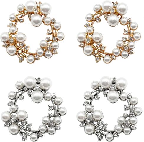 MIAO JIN 4Pcs Elegant Round pearls Rhinestone Shoe Buckles Sparkling Crystal Wedding Shoe Clips Metal Shoe Clips Party Decoration Set （2sets in Kuwait