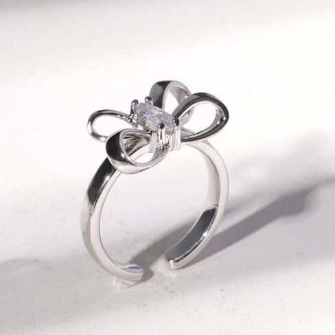 Dainty Butterfly Ring for Women, Sterling Silver Bowtie Ring CZ Eternity Bands Promise Ring for Teen Girls Gold Wedding Ring Adjustable Size in Kuwait