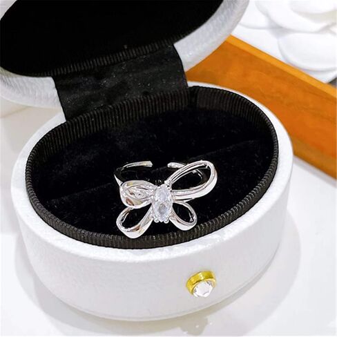 Dainty Butterfly Ring for Women, Sterling Silver Bowtie Ring CZ Eternity Bands Promise Ring for Teen Girls Gold Wedding Ring Adjustable Size in Kuwait