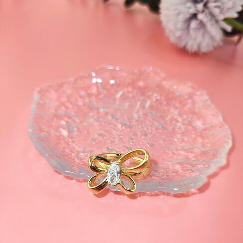 Dainty Butterfly Ring for Women, Sterling Silver Bowtie Ring CZ Eternity Bands Promise Ring for Teen Girls Gold Wedding Ring Adjustable Size in Kuwait