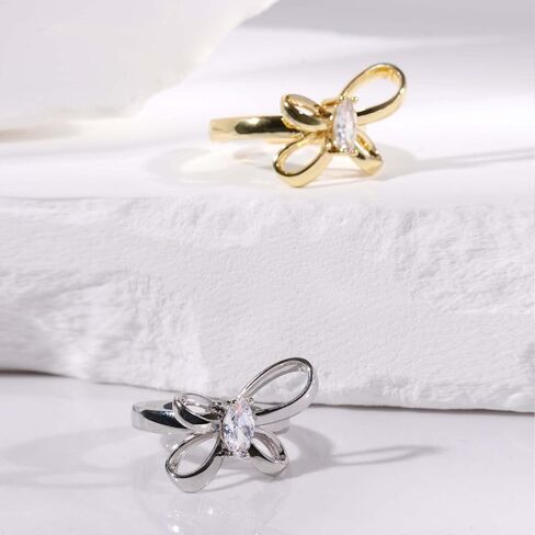 Dainty Butterfly Ring for Women, Sterling Silver Bowtie Ring CZ Eternity Bands Promise Ring for Teen Girls Gold Wedding Ring Adjustable Size in Kuwait