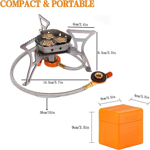 SVNVIOZ Camping Stove, Windproof Backpacking Stove with 3 Burner Cores, Piezo Ignition, Storage Box, 2 Types Fuel Canister Adapters, Camping Gear Portable Stove for Outdoor Camping Hiking Cooking in Saudi Arabia