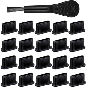 20 PCS USB C Dust Plug, Black Silicone Anti Dust Type C Port Protection Cap USB C Plug Cover with Plastic Charging Port Cleaning Brush for Most Type C Mobile Phone Tablet Accessories