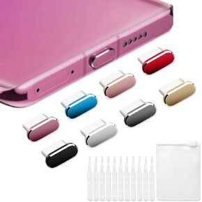 8 pcs Type C Anti Dust Plug, VEINARDYL USB C Charging Port Protector Cap with 10 Cleaning Brush, Headphone Jack Dust Plug Charger Cover Compatible with Huawei, Xiaomi, Oppo, VIVO, Samsung