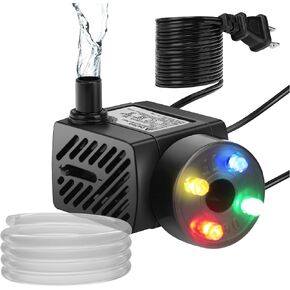 Mini Submersible Fountain Water Pump With LED Light 50GPH 3W Small Ultra Quiet Water Pump With Tubing For Aquarium Fish Tank Outdoor Pond Water Feature Fountain Statuary