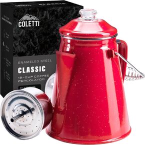 COLETTI Classic Percolator Coffee Pot — Camping Coffee Makers, Coffee Percolator – The Original Camping Coffee Pot, Now Modernized – For Campsite Brewmasters Everywhere [Red Enamel, 12 Cup]