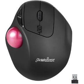 Perixx PERIMICE-717PKB ماوس كرة التتبع اللاسلكي، كرة تتبع لامعة مدمجة مقاس 1.34 بوصة مع ميزة الإشارة - 5 أزرار قابلة للبرمجة - جسم أسود - كرة وردية in Kuwait