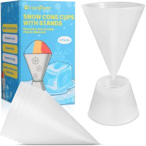 6 Pack 6oz Reusable Snow Cone Cups with Stands, Party On Plastic Cups, Durable Shaved Ice Cups for Slushies, Shaved Ice Syrup or Juice