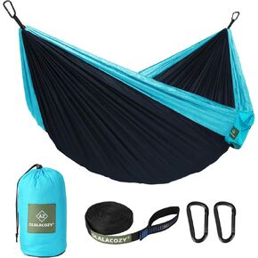 Camping Hammock,Camping Essentials,Lightweight Portable Double & Single Hammock with Tree Straps, Camping Gear for Outside Hiking Camping Beach Backpack Travel (Black & Grey, Medium)