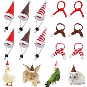 12 Pcs Small Pet Cat Dog Christmas Santa Hat with Scarf, Mini Xmas Hat and Scarf for Hen Duck Bunny Kitten Puppy Hamster Guinea Parrot Small Animals (Small, Classic)