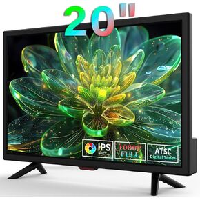 TV 20 inch,Full Viewing Angles 1080P HD,Small Kitchen Wall-Mounted Digital TV-HDMI/USB Ports-Dual Power DC-12V& AC Adapter Inputs for Your Caravan & Bedrooms