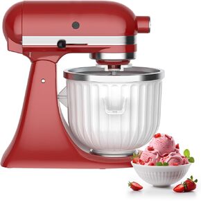 Ice Cream Maker Attachment for Kitchenaid Stand Mixers, Compatible with 4.5Qt to 7Qt for Kitchenaid Mixers, 2-Quart Capacity, Sorbet Gelato & Ice Cream Maker for Kitchenaid Mixer Attachments, White