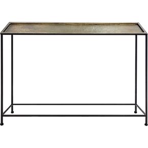 The Urban Port Aurelia 48-Inch Console Sofa Table, Artisanal Hammered Antique Bronze Tray Top, Industrial Black Iron Frame