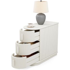LITTLE TREE End Table with 3 Drawers, No Assembly Required & Closed Back Side Table, Mid-century Modern Sofa Side Table, White Side End Table for Living Room, Slim Nightstand Bedside Table for Bedroom