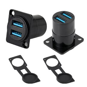2 قطعة موصل تثبيت لوحة USB3.0 مزدوج، 2 منافذ O-Type أنثى إلى أنثى USB تمر عبر محول وصلة الحاجز مع غطاء غبار مقاوم للطقس